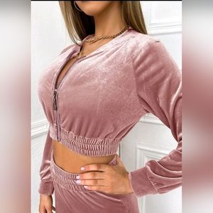Shein two piece velvet dusty pink set